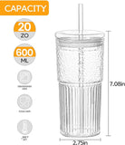 450/600ml Stripe Glass Cup with Lid & Straw | Transparent Ice Coffee Mug, Tea, Juice, Milk, and Water