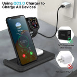 FDAGO Wireless Charger iPhone Charging Station: 3 in 1 Charger Stand Multiple Devices for Apple - iPhone 15 14 Pro Max 13 12 11 - Watch 9 8 7 6 5 4 3 2 Se - Airpods 3 2 Pro