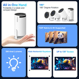 Mini Projector with WIFI 6 and Bluetooth, 4K 1080P Support Portable Projector 180° Rotatable 130'' Screen Movie Projector Auto Keystone Compatible for Laptop, PC, Smartphone