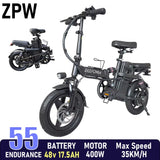 ZPW K100 Folding Electric Bike - 400W 48V 30AH Fat Tire Urban Commuter Ebike