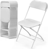 10 Pack White Plastic Folding Chair, Indoor Outdoor Portable Stackable Commercial Seat with Steel Frame 350lb. Capacity for Events Office Wedding Party Picnic Kitchen Dining