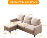 Convertible Sectional Sofa Couch, 3 Seat L-Shaped Sofa with Storage Chaise & Charging Port, Beige, Linen / Small Couch for Small Apartments, Living Room and Office