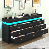 6/9 Drawer Dresser with Power Outlet, Black Dresser with LED Light, Modern Chest of Drawers for Closet, Double Wide Drawer Organizer Cabinet for Bedroom, Living Room, Entryway, Hallway