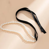 Long Black Ribbon Choker Necklace with Elegant White Imitation Pearl for Wedding Party