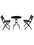 3 Pcs Bistro Set Garden Backyard Table Folding Chairs Outdoor Patio Furniture