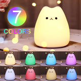 Mini Kawaii Cat Night Light, Cute Cat Nursery Lights USB Rechargeable Cat Lamp Nightlight Birthday Christmas Gift with Warm White and 7-Color Breathing Modes for Kids Baby Children (Cat - Battery)