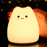 Mini Kawaii Cat Night Light, Cute Cat Nursery Lights USB Rechargeable Cat Lamp Nightlight Birthday Christmas Gift with Warm White and 7-Color Breathing Modes for Kids Baby Children (Cat - Battery)