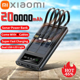 Xiaomi 200000mAh Solar Power Bank Large Capacity Mobile Power Fast Charging Battery With Dual USB 4 Cables For iPhone Samsung