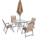 Albany Lane 6-Piece Folding Dining Set By Mainstays, Patio Table, Chair, Umbrella, Set, Outdoor Decorations) (Tan)