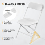 10 Pack White Plastic Folding Chair, Indoor Outdoor Portable Stackable Commercial Seat with Steel Frame 350lb. Capacity for Events Office Wedding Party Picnic Kitchen Dining