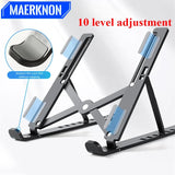 Maerknon Portable Laptop Stand Foldable Aluminum Adjustable Laptop Stand for Desk with 7 Angle Adjustable Stand Compatible with MacBook Air, MacBook Pro, iPad and Tablet, Laptop. (Black & White)