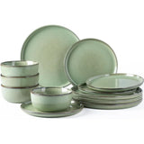 LISM Ceramic Dinnerware Sets for 4, 12 Pieces Stoneware Plates and Bowls Sets, Chip and Scratch Resistant Dishe Set for Dinner