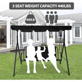 3-Seat Patio Swing Chair,Outdoor Porch Swing with Adjustable Canopy and Durable Steel Frame for Patio, Garden, Poolside