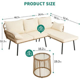 YITAHOME 3 Pieces Patio Furniture Set, Outdoor Wicker Conversation Sectional L-Shaped Sofa with 4 Seater for Backyard