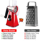 Glitzy Geedel Rotary Cheese Grater, Kitchen Mandoline Vegetable Slicer with 3 Interchangeable Blades, Easy to Clean Grater for Fruit, Vegetables, Nuts