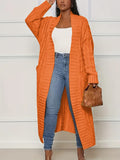 Plus Size Simple Versatile 2023 Autumn and Winter New Women's Extra Long Cardigan Loose Knit Sweater, Solid Color with Pockets