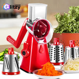 Glitzy Geedel Rotary Cheese Grater, Kitchen Mandoline Vegetable Slicer with 3 Interchangeable Blades, Easy to Clean Grater for Fruit, Vegetables, Nuts