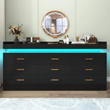 6/9 Drawer Dresser with Power Outlet, Black Dresser with LED Light, Modern Chest of Drawers for Closet, Double Wide Drawer Organizer Cabinet for Bedroom, Living Room, Entryway, Hallway