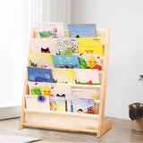 6 Tiers Wooden Bookcase Children Kids Book Shelf Storage Rack Tidy Organizer Sling Book Canvas for Kids Bedroom Save Space