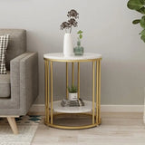 2-Tier White Marble Side Table Round Coffee Table Nightstand Jewellery Storage