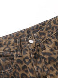 Leopard Print High Waisted Jeans for Women - Y2K Retro Fashion Streetwear Denim Pants, Hip Hop Straight Wide Leg Baggy Jeans