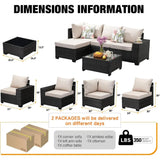 5 Pieces Pieces Patio Furniture Set Outdoor Sectional Wicker Patio Furniture Patio Couch with Ottoman for Lawn, Balcony, Garden, Backyard (Brown-Beige)