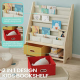 4 Tier Kids Book Shelf, Wooden Kids Book Rack Storage Bookshelf with Toy Storage Organizer,