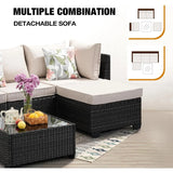 5 Pieces Pieces Patio Furniture Set Outdoor Sectional Wicker Patio Furniture Patio Couch with Ottoman for Lawn, Balcony, Garden, Backyard (Brown-Beige)