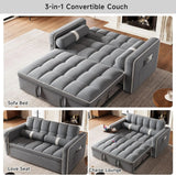 3 in 1 Convertible Sleeper Sofa Bed, Futon Couches for Living Room with Side Pocket | Adjustable Backrest | Velvet Fabric | Pull Out Couch | Loveseat | Sectional Sofa Bed | Adjustable Backrest