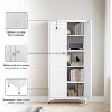 Metal Storage Cabinet with 2 Doors and 4 Adjustable Shelves - 61" White Kitchen Pantry Storage Cabinet, 5-Tier Tall Steel