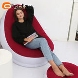 OTAUTAU Inflatable Lazy Sofa Chair PVC Flocking Foldable Sofa with Slip-on Lunch Lounge Chair Set