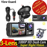 ViewGuard 3-Channel WIFI Dash Cam with Free 64GB SD Card+1 Year Warranty