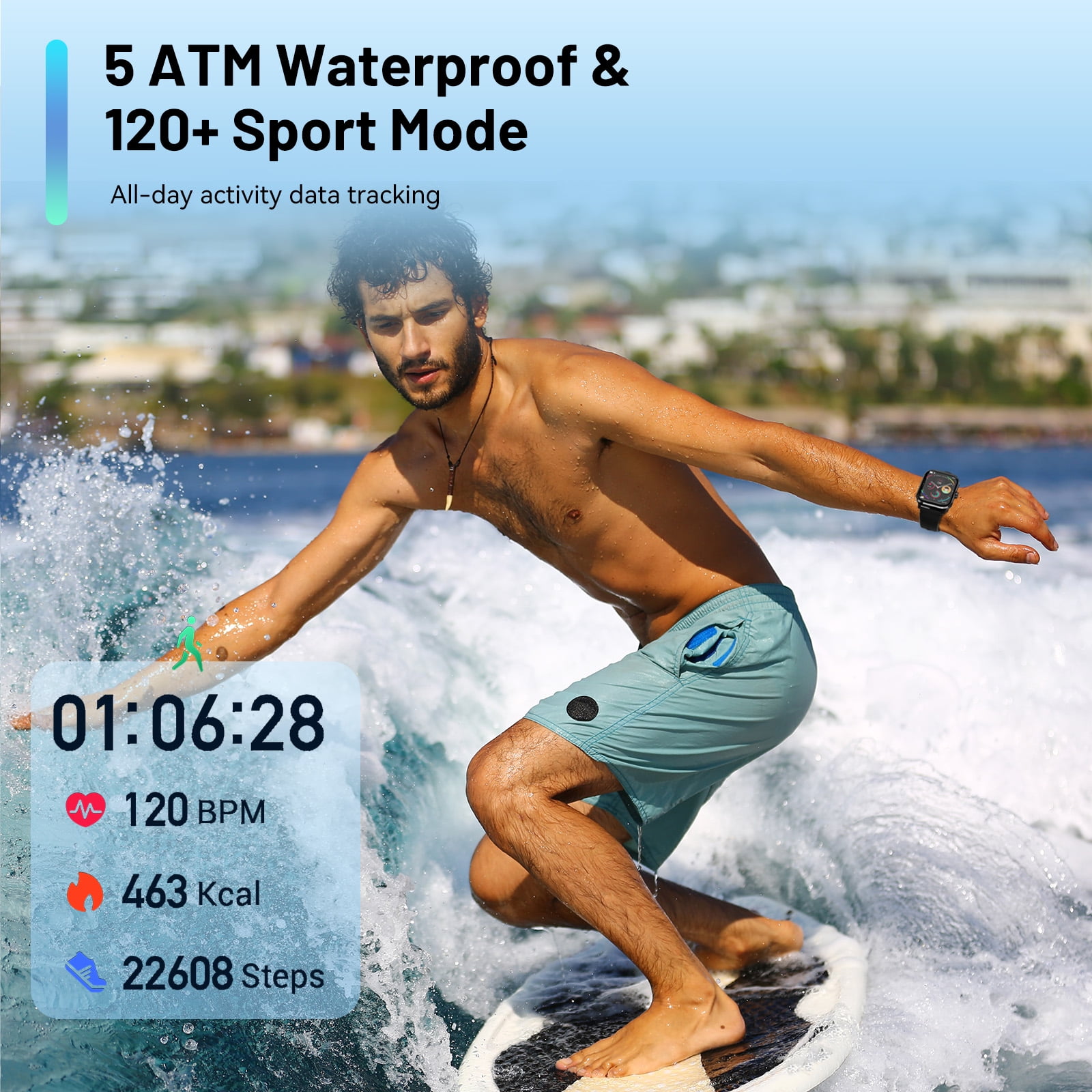 1.96" Smart Watch | Bluetooth Call, Fitness Tracker, 120+ Sports Modes, IP68 Waterproof, Ultra-Thin Design Compatible with Android & iPhone - Image 5