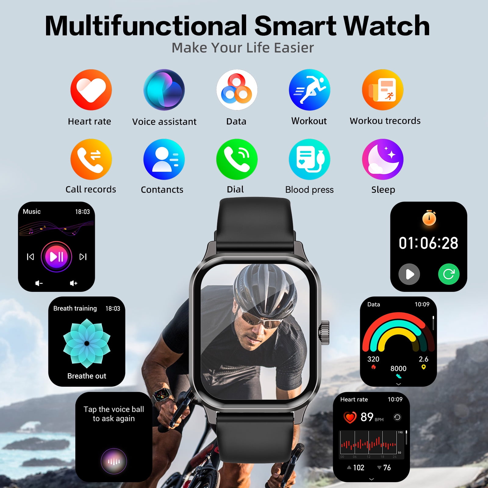 1.96" Smart Watch | Bluetooth Call, Fitness Tracker, 120+ Sports Modes, IP68 Waterproof, Ultra-Thin Design Compatible with Android & iPhone - Image 4