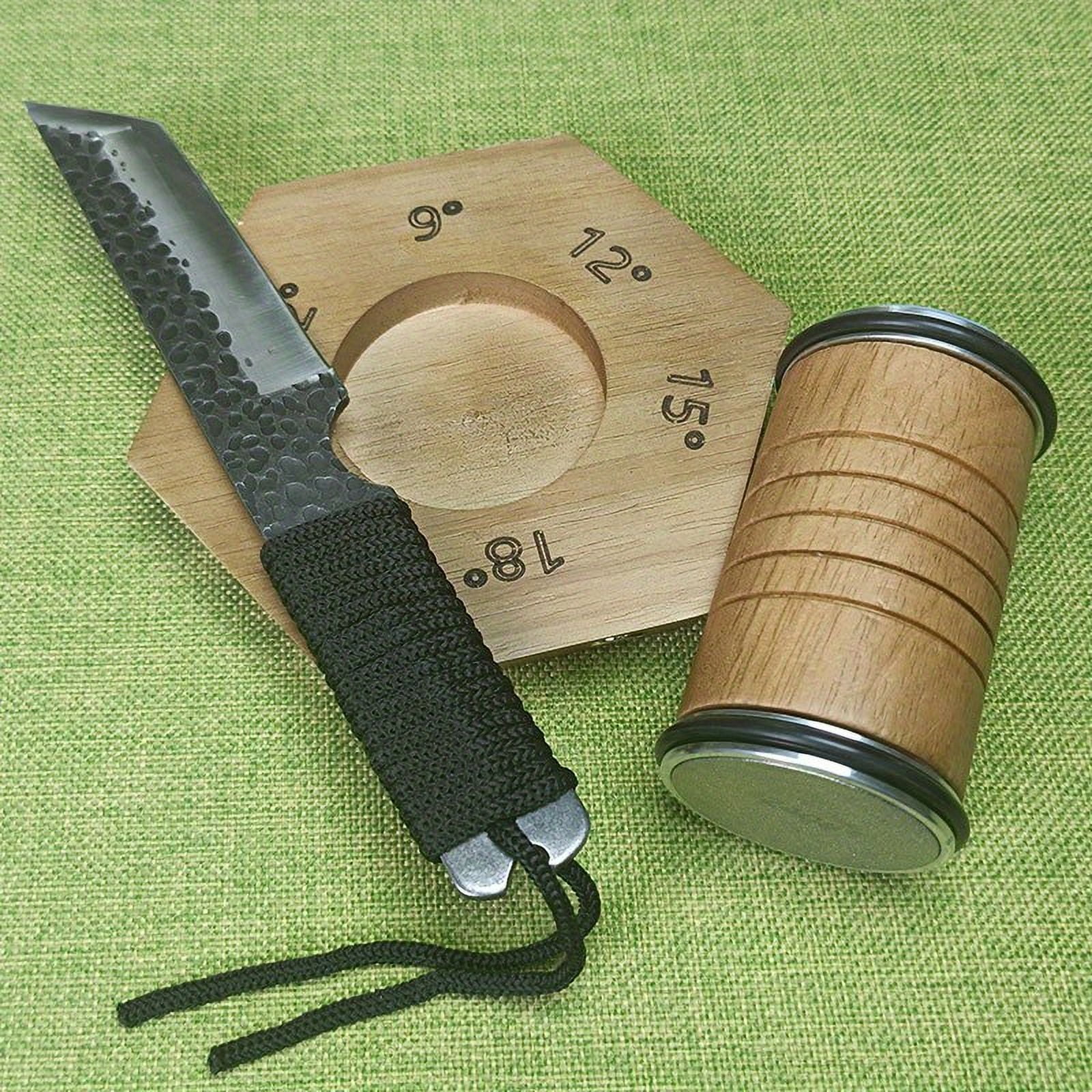 1 Set Professional 6-Angle Diamond Sharpening Stone with Wooden Roller Grip - Magnetic Kitchen Knife Sharpener with Silicone Base - Image 3