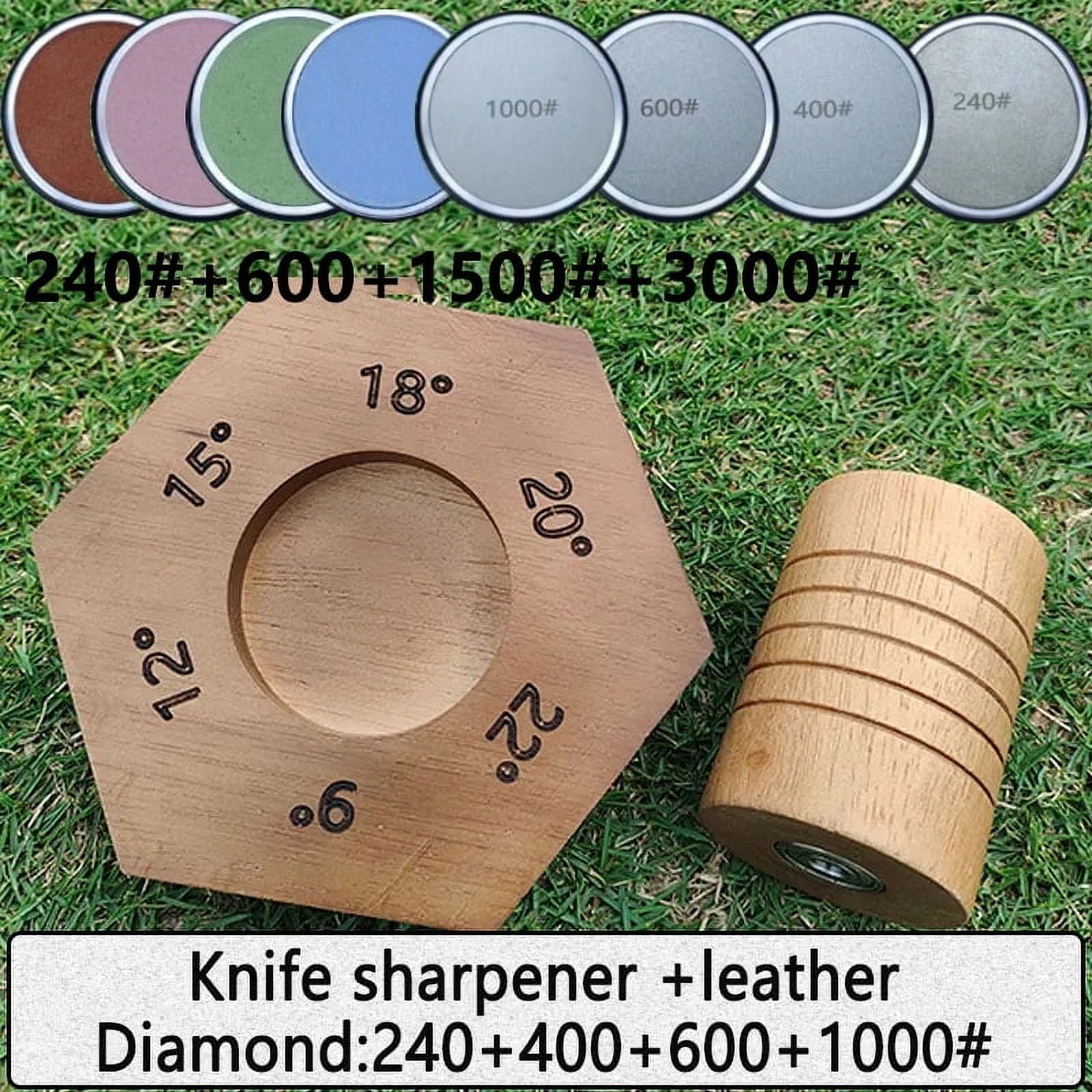 1 Set Professional 6-Angle Diamond Sharpening Stone with Wooden Roller Grip - Magnetic Kitchen Knife Sharpener with Silicone Base