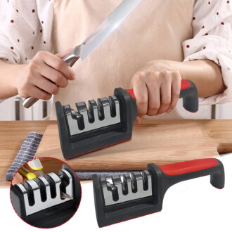 100Fens Knife Sharpeners for Kitchen Knives– Stainless Steel 4 in1 Kitchen Knife Sharpener – Ergonomic and Easy to Use Knife Sharpening Kit with 4 Stage Sharpening Slots Black