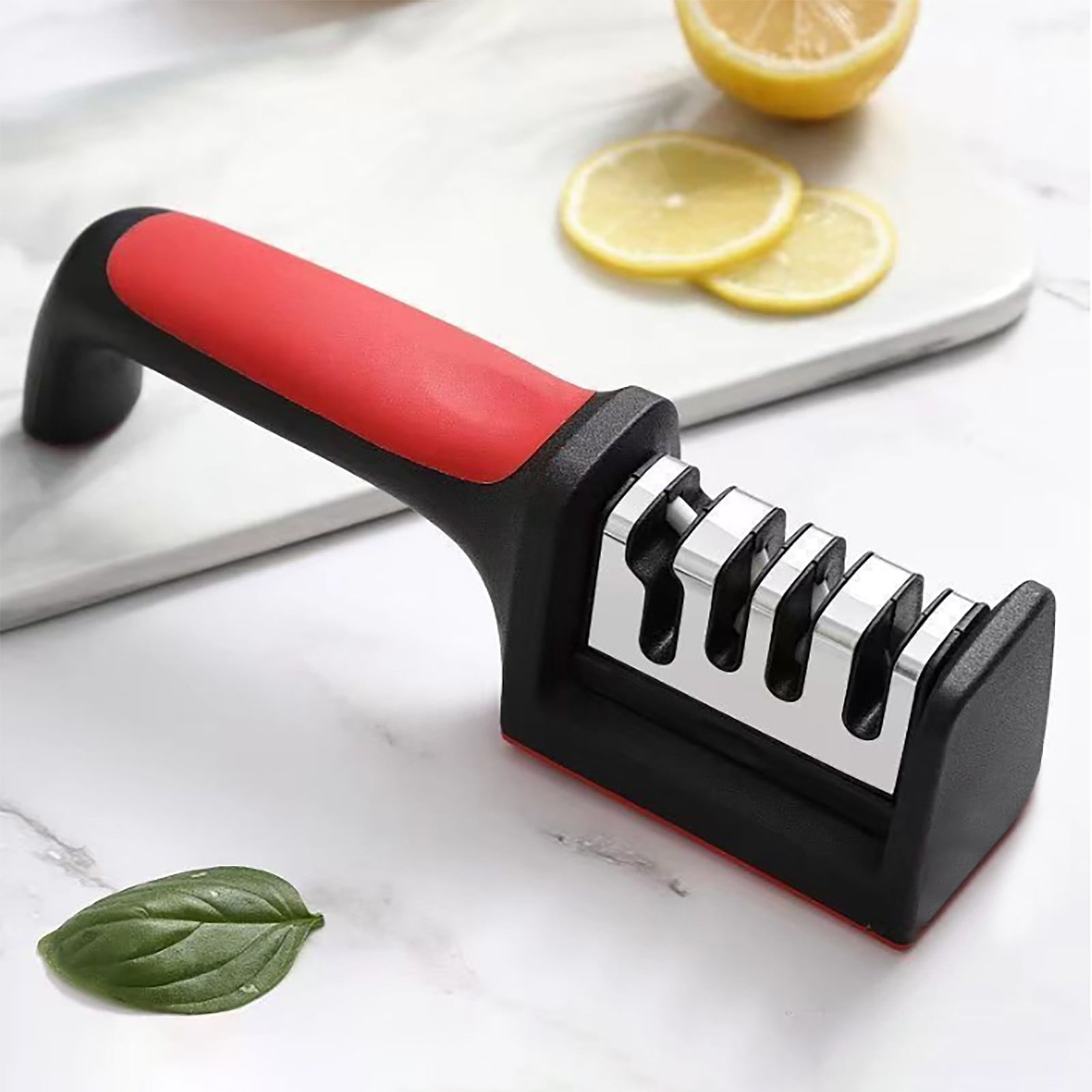 100Fens Knife Sharpeners for Kitchen Knives– Stainless Steel 4 in1 Kitchen Knife Sharpener – Ergonomic and Easy to Use Knife Sharpening Kit with 4 Stage Sharpening Slots Black - Image 5