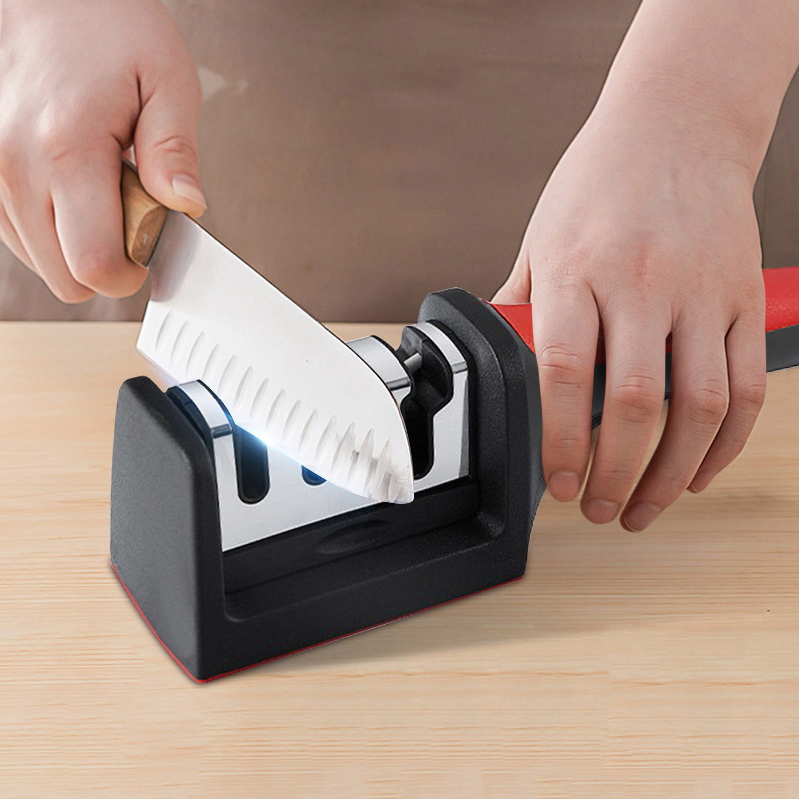 100Fens Knife Sharpeners for Kitchen Knives– Stainless Steel 4 in1 Kitchen Knife Sharpener – Ergonomic and Easy to Use Knife Sharpening Kit with 4 Stage Sharpening Slots Black - Image 4