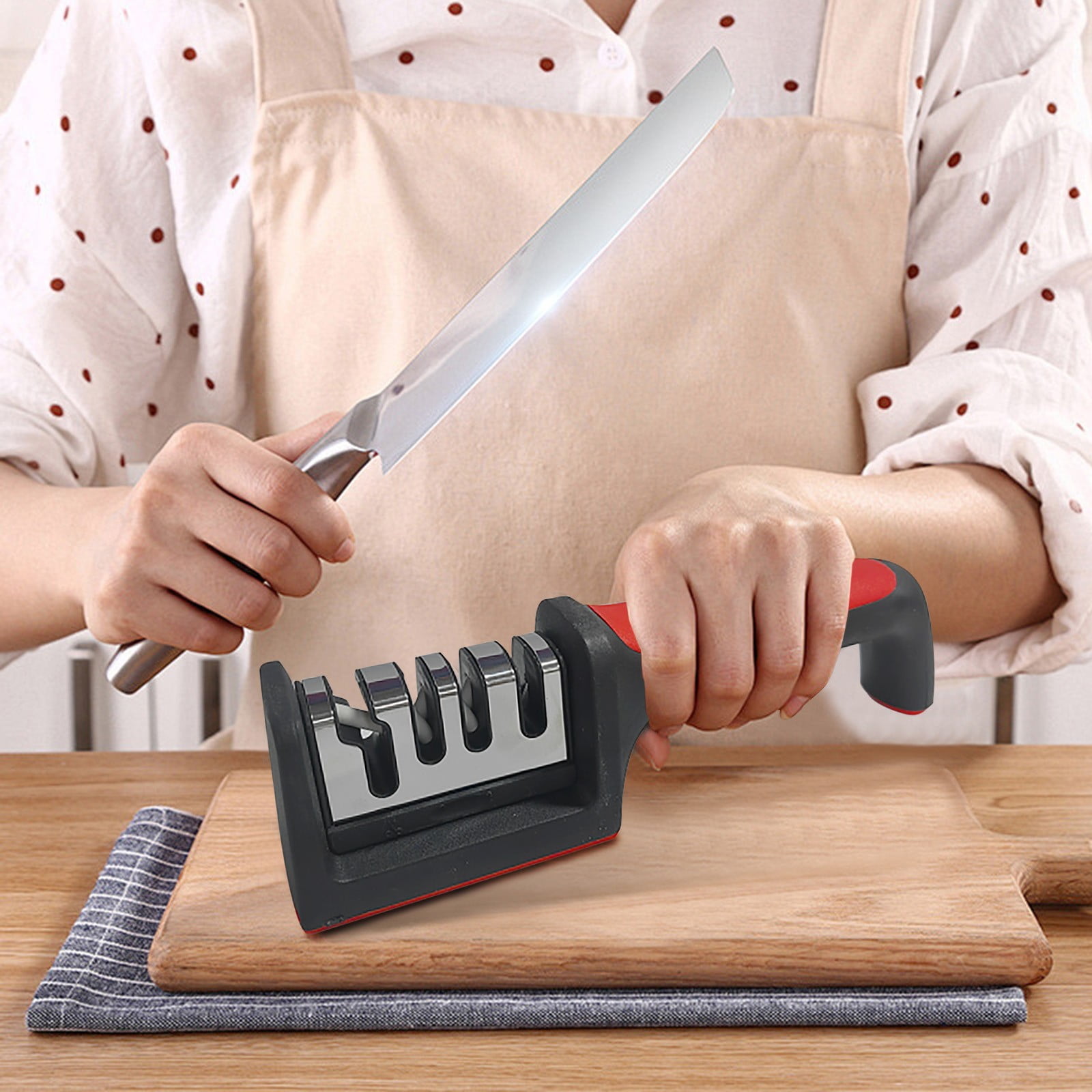 100Fens Knife Sharpeners for Kitchen Knives– Stainless Steel 4 in1 Kitchen Knife Sharpener – Ergonomic and Easy to Use Knife Sharpening Kit with 4 Stage Sharpening Slots Black - Image 2