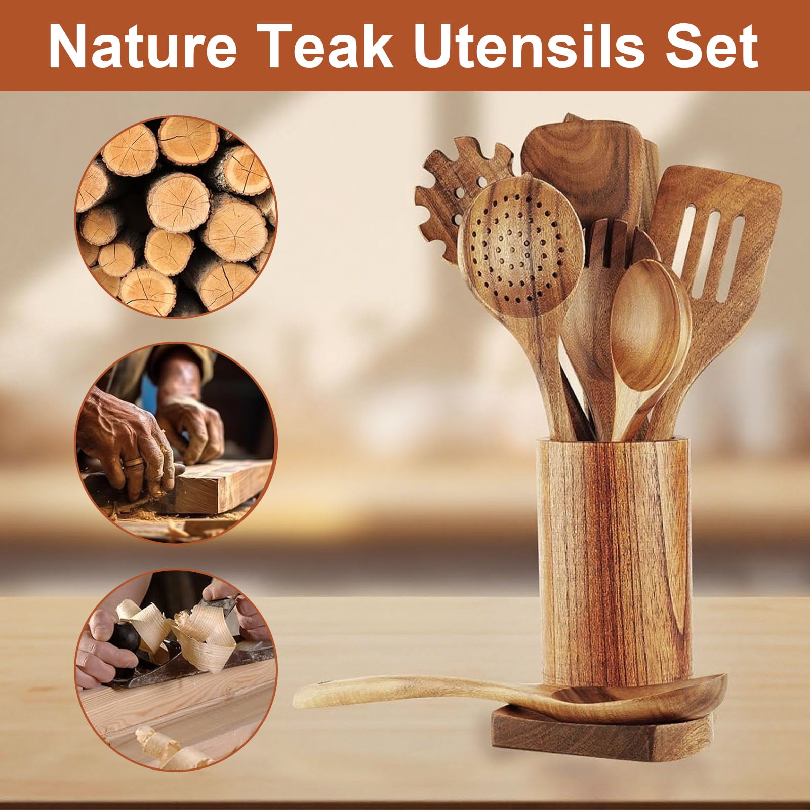 10Pcs Wooden Spoons for Cooking, Smooth Finish Teak Wooden Utensils for Cooking, Soft Comfort-Grip Wood Spoons for Cooking, Non-Stick Wooden Cooking Utensils - Wooden Spoon Sets - Image 5