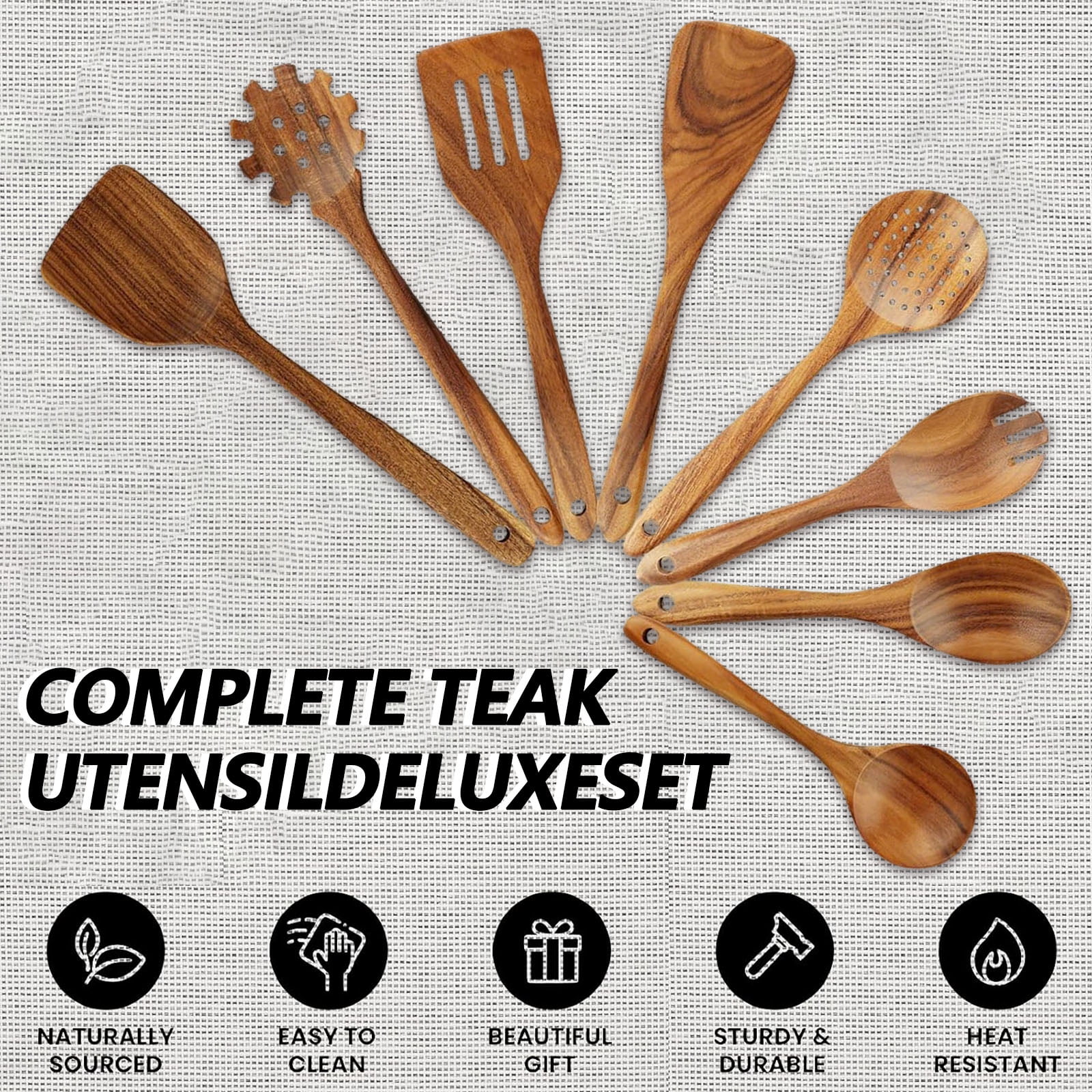10Pcs Wooden Spoons for Cooking, Smooth Finish Teak Wooden Utensils for Cooking, Soft Comfort-Grip Wood Spoons for Cooking, Non-Stick Wooden Cooking Utensils - Wooden Spoon Sets - Image 4
