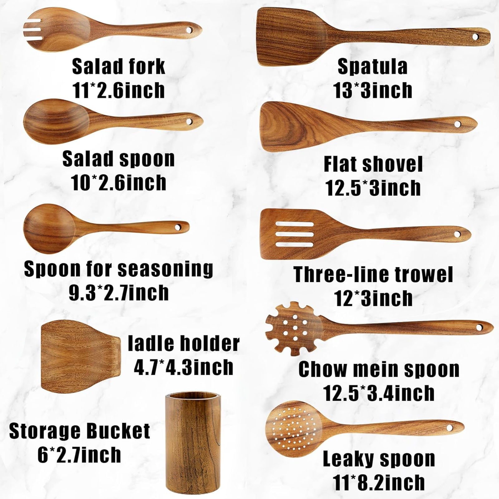 10Pcs Wooden Spoons for Cooking, Smooth Finish Teak Wooden Utensils for Cooking, Soft Comfort-Grip Wood Spoons for Cooking, Non-Stick Wooden Cooking Utensils - Wooden Spoon Sets - Image 2