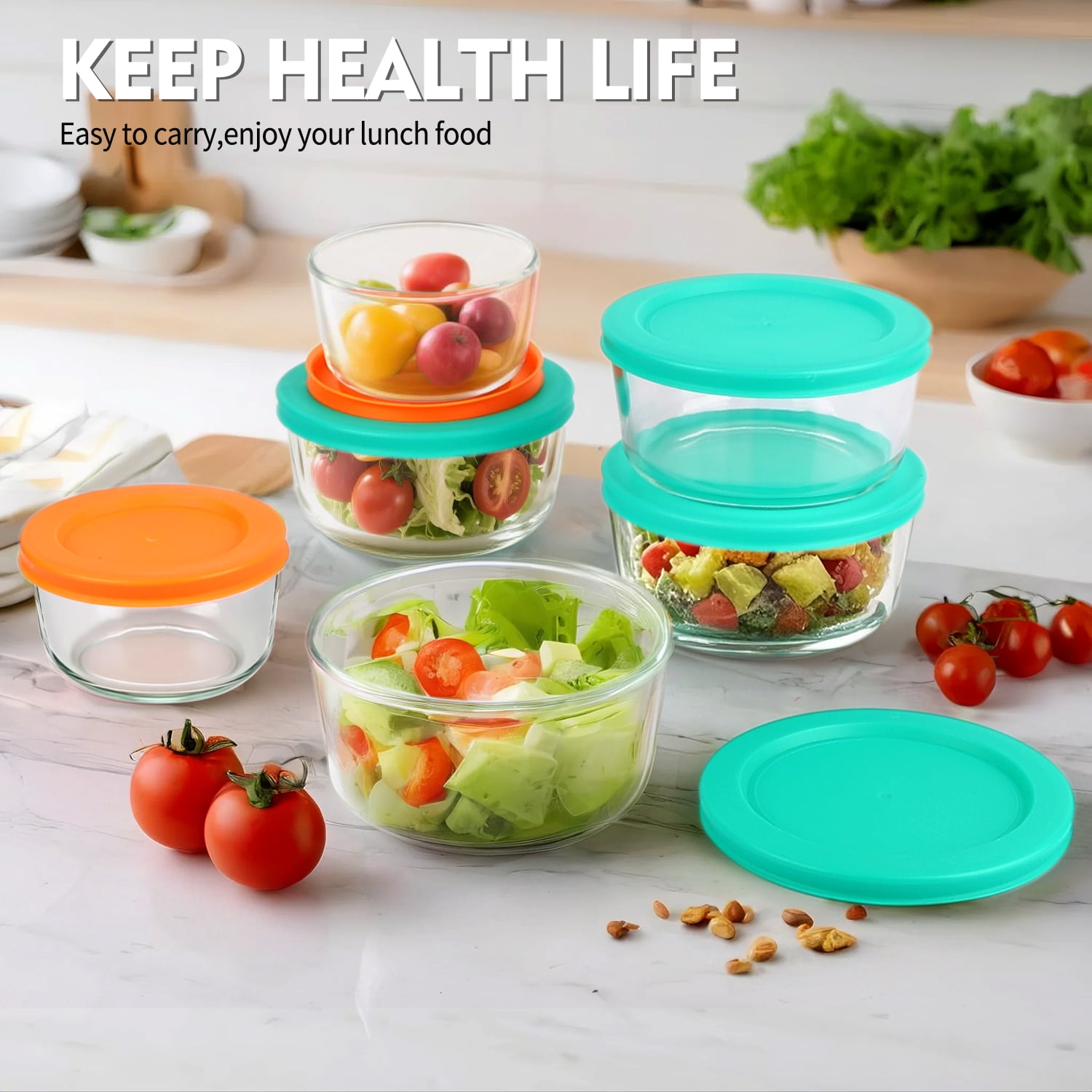 12 Pcs Glass Food Storage Container Set with Lids – 2-Cup & 1-Cup Round Meal Prep Containers | BPA-Free, Airtight & Leak-Proof Lunch Box | Microwave, Oven, Freezer, Dishwasher Safe | Green - Image 3