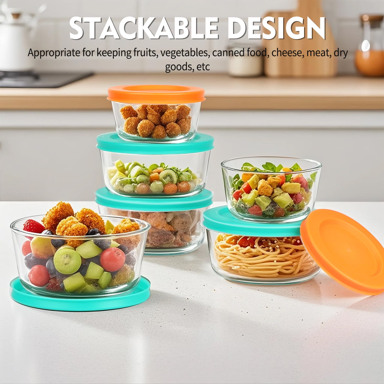 12 Pcs Glass Food Storage Container Set with Lids – 2-Cup & 1-Cup Round Meal Prep Containers | BPA-Free, Airtight & Leak-Proof Lunch Box | Microwave, Oven, Freezer, Dishwasher Safe | Green - Image 2