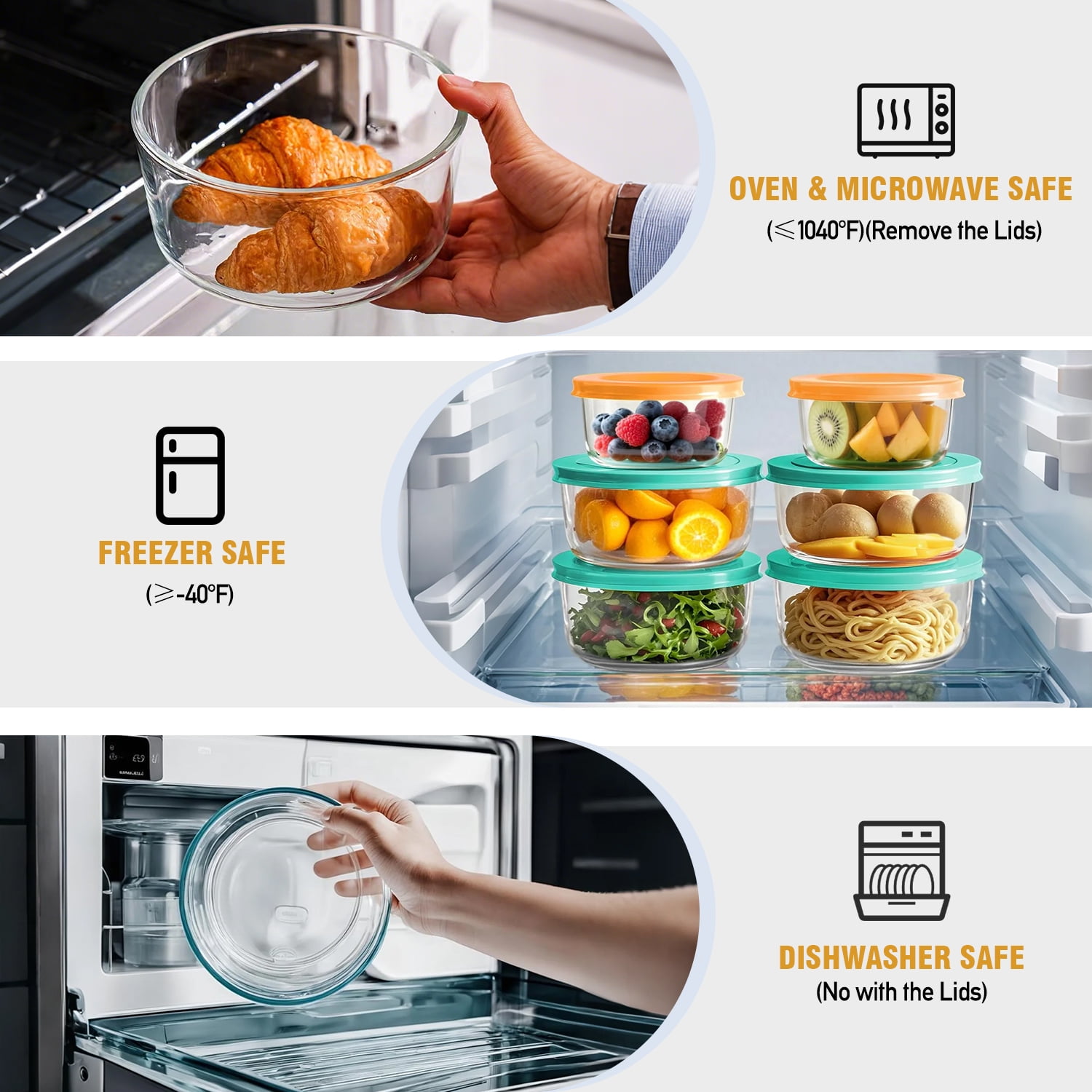12 Pcs Glass Food Storage Container Set with Lids – 2-Cup & 1-Cup Round Meal Prep Containers | BPA-Free, Airtight & Leak-Proof Lunch Box | Microwave, Oven, Freezer, Dishwasher Safe | Green - Image 5