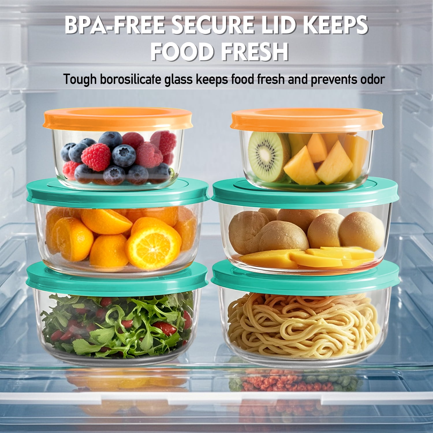 12 Pcs Glass Food Storage Container Set with Lids – 2-Cup & 1-Cup Round Meal Prep Containers | BPA-Free, Airtight & Leak-Proof Lunch Box | Microwave, Oven, Freezer, Dishwasher Safe | Green - Image 4