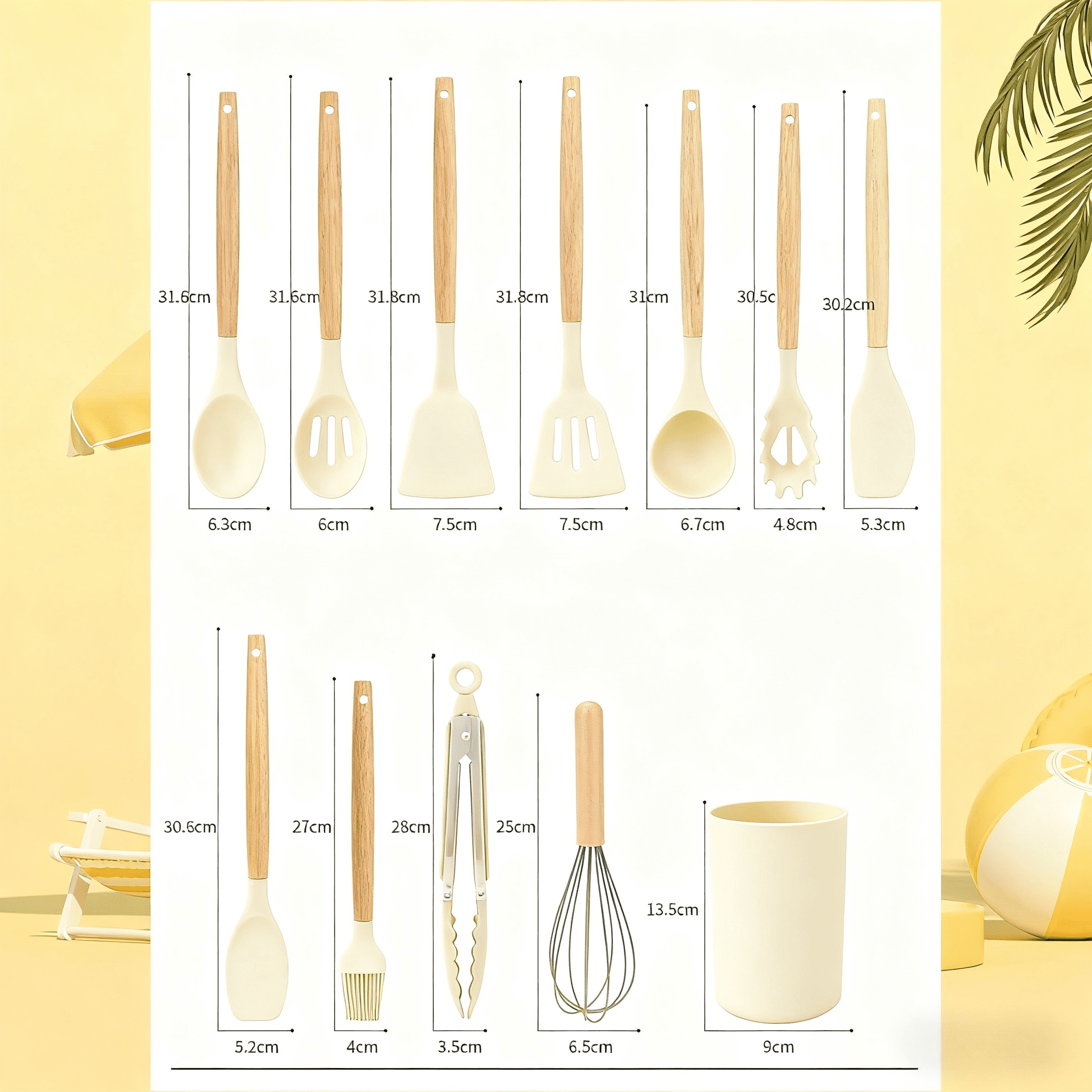 12PC Multi-Function Kitchen Utensil Set - Silicone Heads, Wooden Grips - Image 2