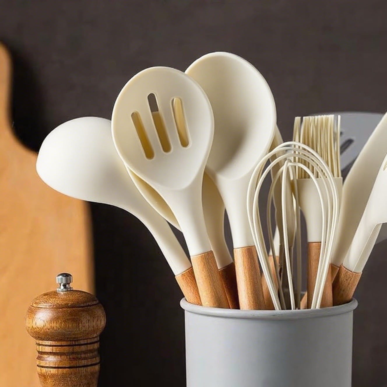 12PC Multi-Function Kitchen Utensil Set - Silicone Heads, Wooden Grips - Image 4