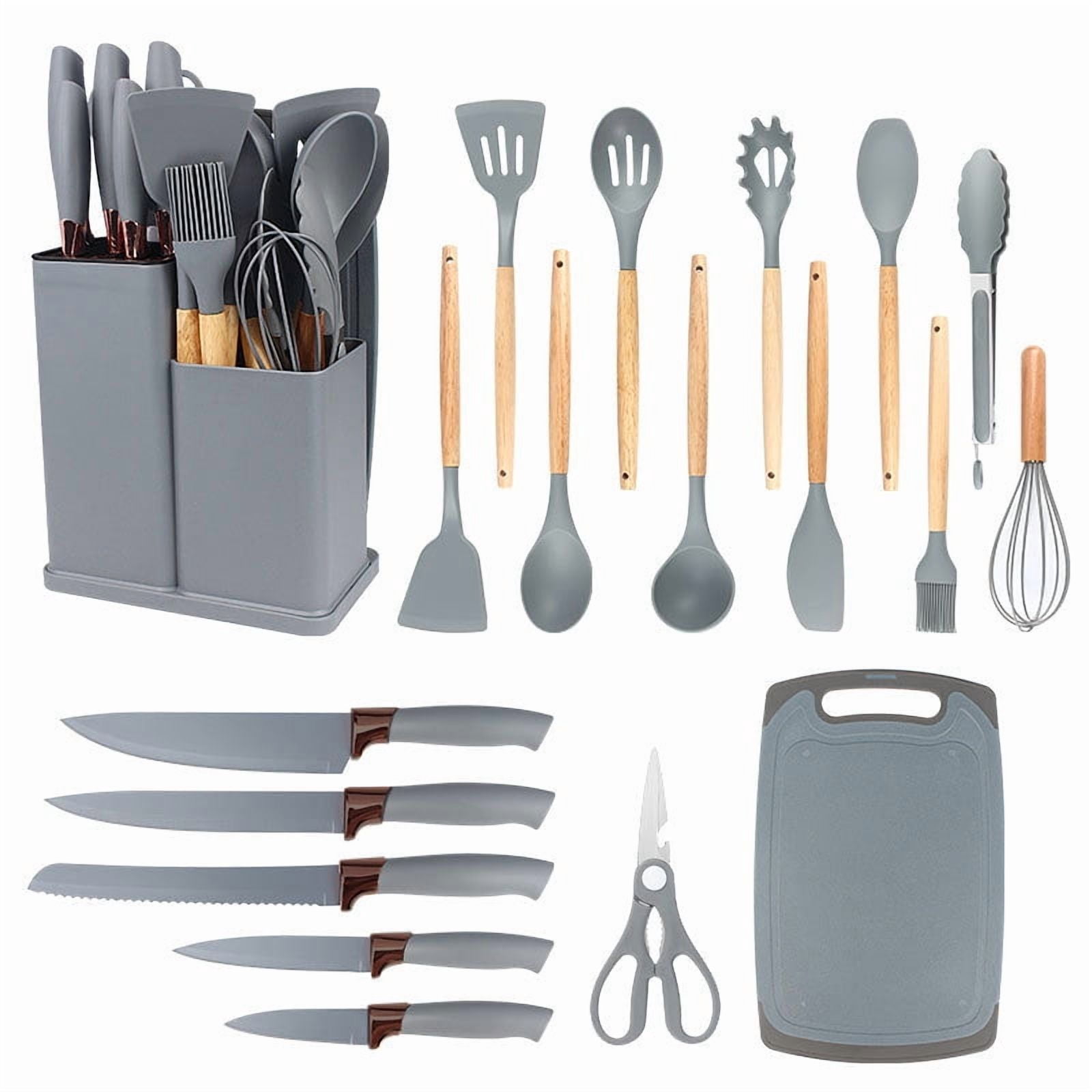 19 Pieces Silicone Kitchen Utensils Set Non Stick Cooking Spatula Spoon Knife Combo With Storage Bucket Multifunctional Kitchen Cooking Tool Kit